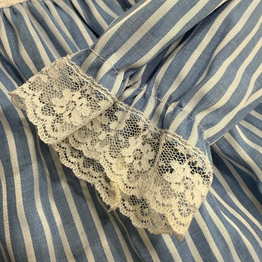 Vintage hugs & kisses baby girl blue white stripes lace dress 24 months